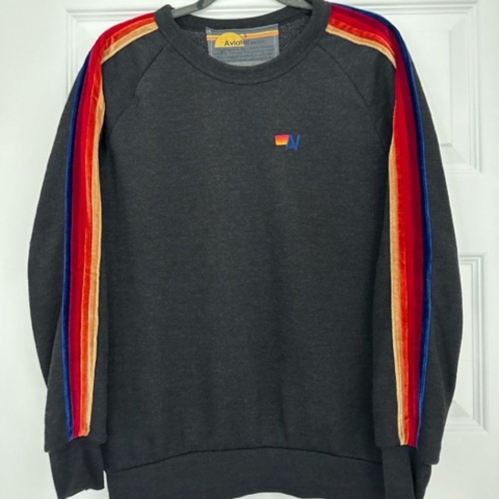Aviator Nation Velvet Stripe Crew Sweatshirt